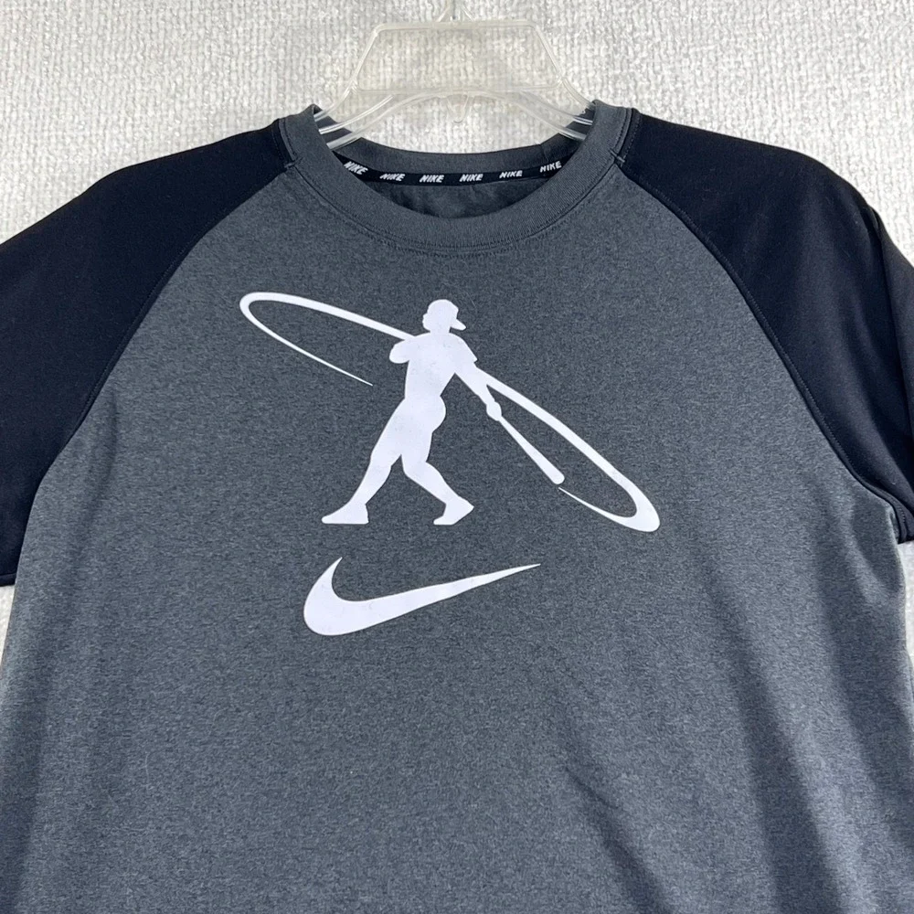 Nike Kids Dri-FIT Baseball Graphic Raglan Long Sleeve Shirt Gray Black Size‎ XL